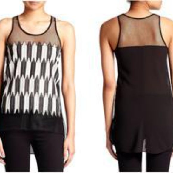 Sachin + Babi Tops - Sachin + Babi | Black Embroidered Mesh Abstract Ikat Top